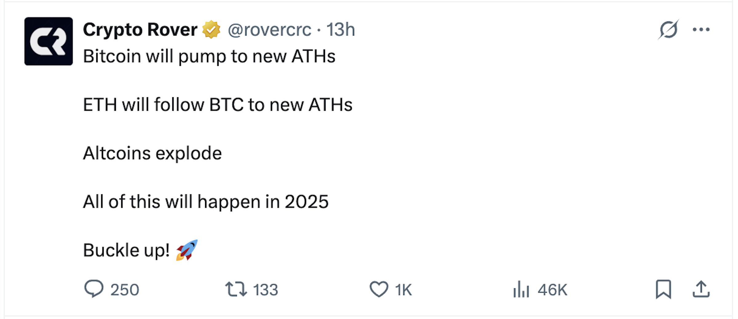 X user Crypto Rover is optimistic about the crypto market